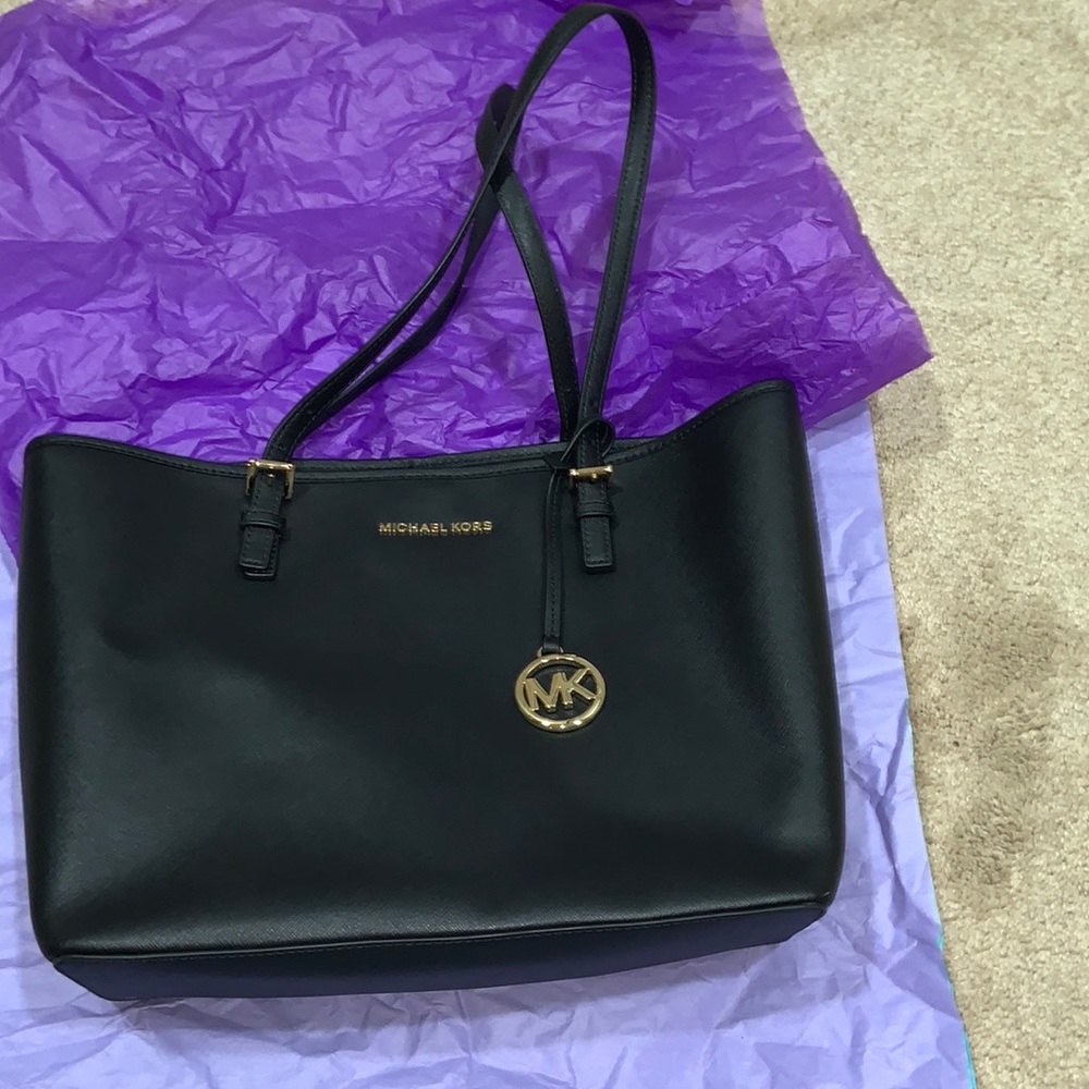Michael Kors jet set carryall tote black leather